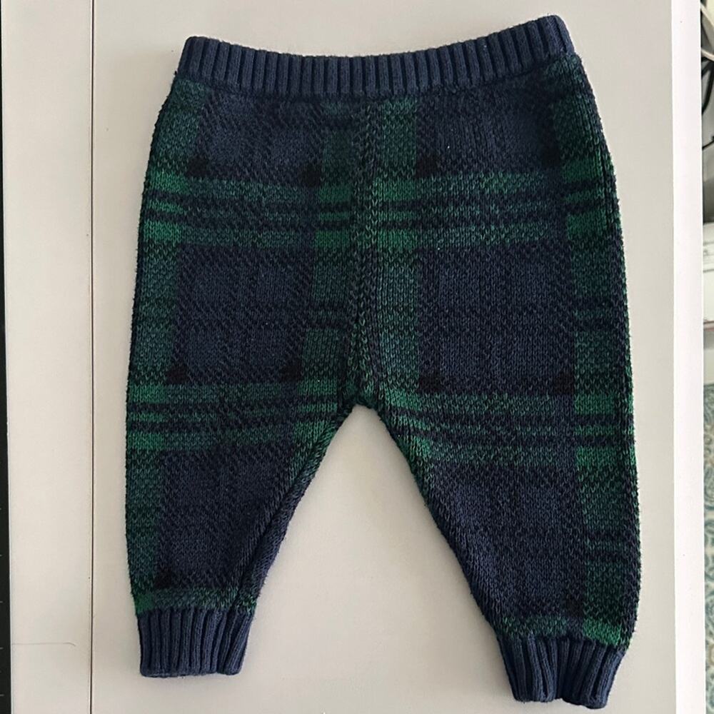 Baby Plaid Sweater Pants 6 12M Green Navy Knit Preppy Cabin Holiday Christmas